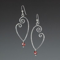 sterling silver heart earrings, with garnet
