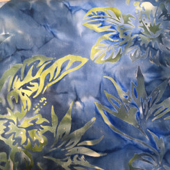 Navy Batik with Green Leaves - Trans Pacific fabrics