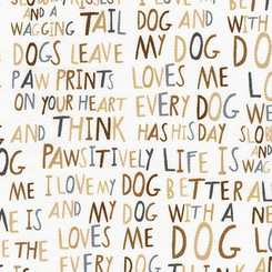 Whiskers & Tails Dog Text Natural - Robert Kaufman fabrics