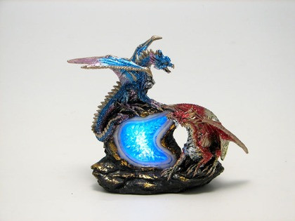 Blue and burgundy dragons with LED light