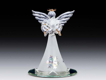 White angel with dove on mirror base