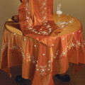 40" Embroidered Hand Beaded tablecloth with Faux Pearls