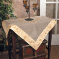 80" Embroidered Sheer Tablecloth with Satin Border and Tassels