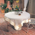 80" Embroidered Sheer Tablecloth with Satin Border and Tassels KL13 1