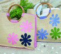 Woven Bag w/Flowers, Pink