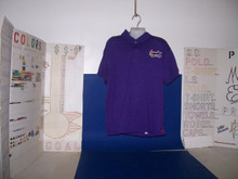 Shown here in a 5.3 oz. 50/50 poly-blend deep purple embroidered dry blend polo, silky & shiny like the silk touch shirts offered here. Just a note, silk touch polos are 100% polyester, no blend, and are even more glossy than the featured polo. Both are top shelf youth products. We offer it all! Both come online in 1 location only. The polo featured is actually a specialty item, more expensive, 2 location shirt that sold locally and can be acquired similarly by contacting management through our services section.
