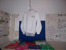 Shown here embroidered in youth 7.75 oz. 50/50 cotton-blend embroidered snow white no hood crew sweatshirt. (Snow is only a description of white, not an actual color choice.) 1 location service mark & EST.2009 is offered online only for youth. Sweatshirt is fully Money Enterprises $ tagged also, like all products. Product note: Vinyl heat transfer option is similar to screen-printing with the same great aesthetic and durability just a slightly different process.