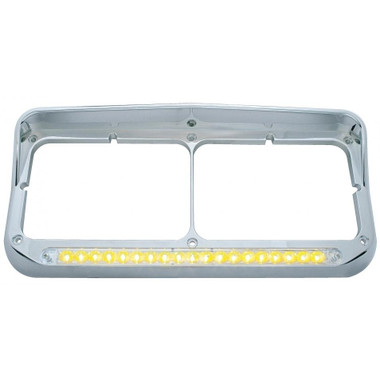 19 LED Rectangular Dual Headlight Bezel W/ Visor - Amber LED/Clear Lens