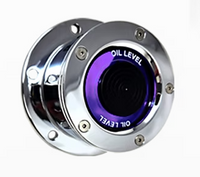 Chrome Plated Billet Aluminum Front Oil Cap Covers​ for 4-1/2" Bolt Pattern with PURPLE TOP Sold as a set of 2