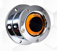 Chrome Plated Billet Aluminum Front Oil Cap Covers​ for 4-1/2" Bolt Pattern with ORANGE WINDOW Sold as a set of 2