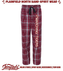Garnet/Black Boxercraft Flannel Pants with white "Marching Tigers" down left leg