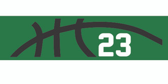 Green stretchy cotton headband with basketball seam design and jersey number 