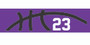 Purple stretchy cotton headband with basketball seam design and jersey number 