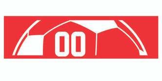 Red stretchy cotton headband with soccer ball design and jersey number 