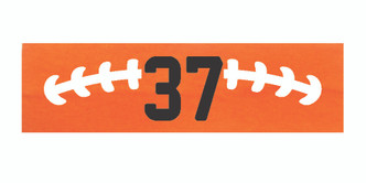 Orange stretchy cotton headband with football stitch design and jersey number 