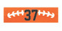 Orange stretchy cotton headband with football stitch design and jersey number 