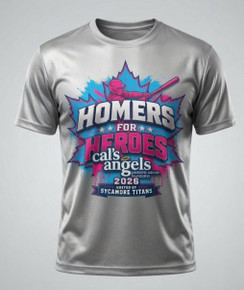 Homers For Heroes 2026 Tournament T-Shirt Pink & Blue Logo 