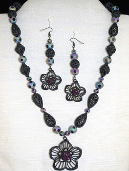 Matte black metal necklace set
