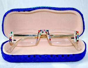 Mixed crystal colors on gold frames w/ sequin hard case