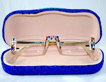 Mixed crystal colors on gold frames w/ sequin hard case
