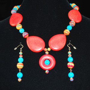 Full view of necklace and earrings