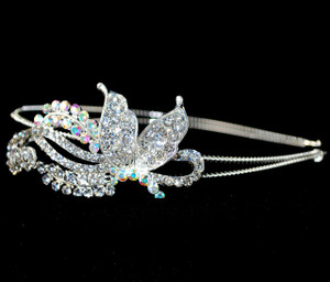 AB Crystal Butterfly silver metal hair band