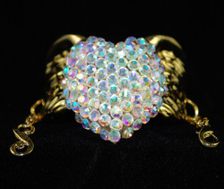 Front view of AB crystal winged heart bracelet