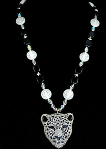 Full view of hand-beaded/knotted necklace