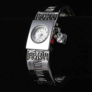 3/4 view of Cuff message bracelet watch