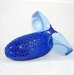 Safety Blue Sunglasses w/Sequined hard case