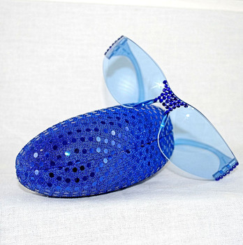 Safety Blue Sunglasses w/Sequined hard case