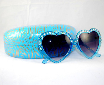 Transparent Aqua Heart Sunglasses w/matching hard case