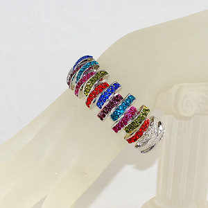 View of Genuine multi-color crystal hinged bracelet on wrist