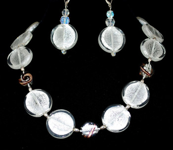 20" Necklace set of silver foil glass beads