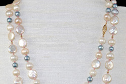 Close up showing a double row at a shorter length with modern coin beads!