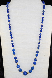 Lapis Lazuli 27" full view of graduating small to large beads w/14kt yellow gold spacers