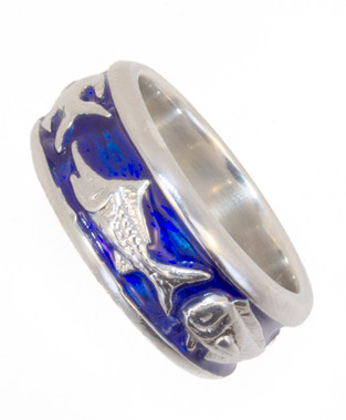 Reyes Del Mar Sterling Silver Ring With Blue Enamel Mahi Sailfish Image 1