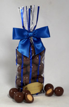 Milk Chocolate Malt Balls, Blue Stripe Gift Bag