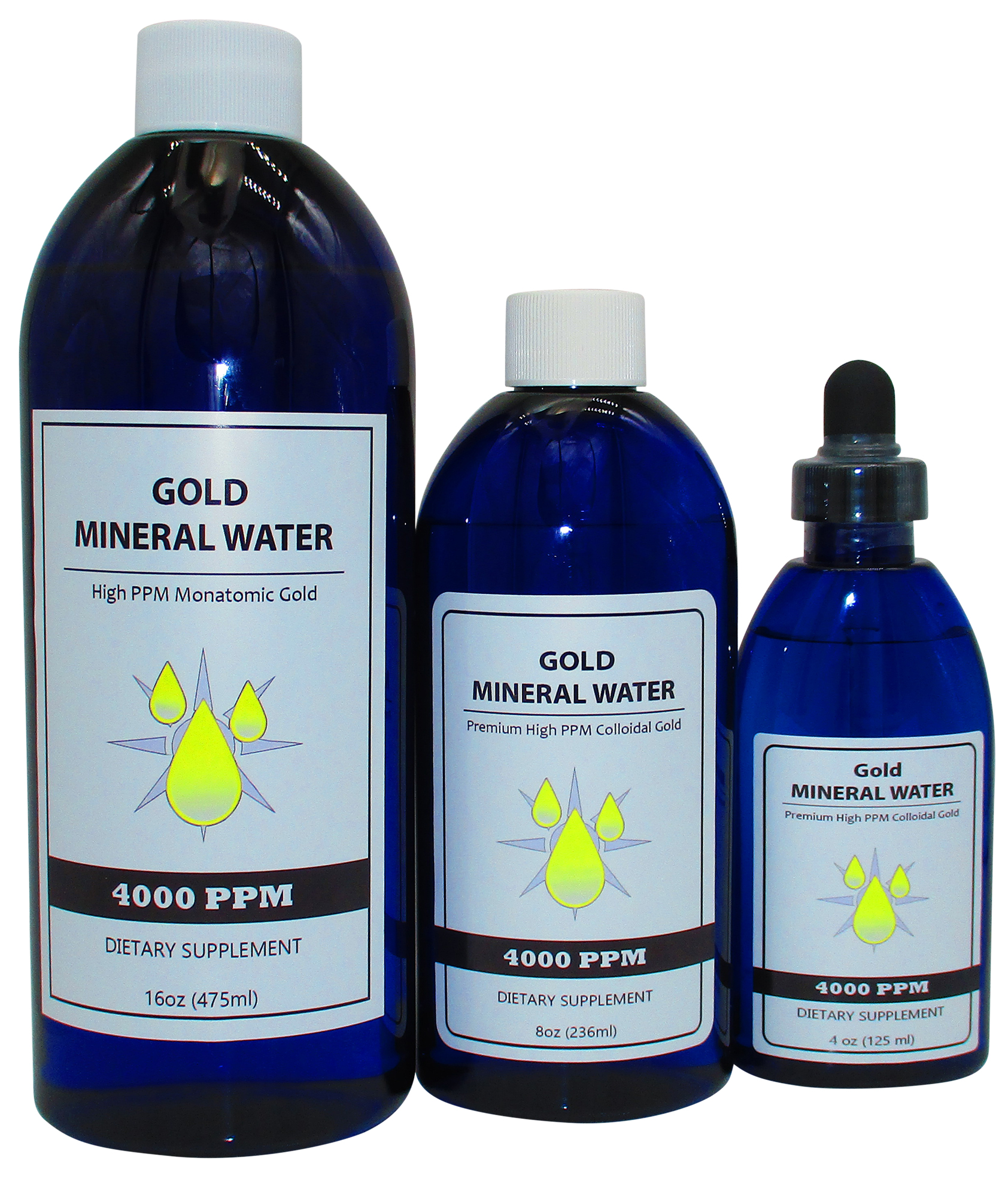 4000 PPM Monatomic Colloidal Gold 16, 8 and 4 Ounce Bottles