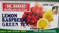 Lemon Raspberry green tea packets in white box 