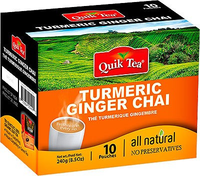 QUIK TEA TURMERIC GINGER CHAI UNSWEETENED 10 PUCHES - Caribbean