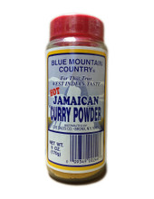 Blue Mountain Curry Powder packaged in a plastic container with Blue and Yellow labeling 