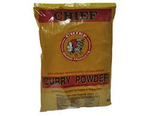 Chief Curry Powder packaged in clear plastic with Orange and Red labeling 