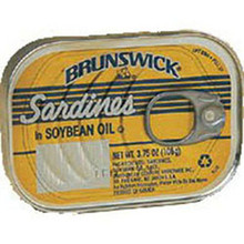 Brunswick Sardines in oil 3.75oz packaged in an aluminum can with Yellow labeling 