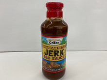 Grace Jamaican style jerk barbecue sauce 16.2oz in a glass bottle.When added to meat gives that special jerk flavor barbecuing 
