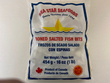 Sea Star Sea foods Boned Salted Fish Bits 1lb in a plastic pouch. Great with Ackee. 