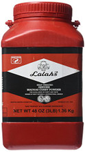Lalah's Curry Powder 3lb packaged in a Red plastic container with White and Black labeling 