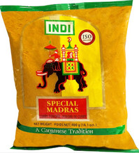 Indi Curry Powder 400g packaged in clear plastic with Green and Red labeling 