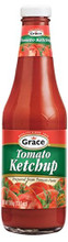 Grace Tomato Ketchup packaged in a glass bottle with Green and Red labeling