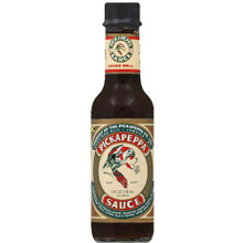 Pickapeppa Sauce 5oz in a glass bottle with Tan, Red, and Green labeling